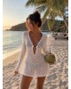 Beach Crochet Cover Up Mini Dress – Λευκό- 412