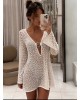 Beach Crochet Cover Up Mini Dress – Λευκό- 412